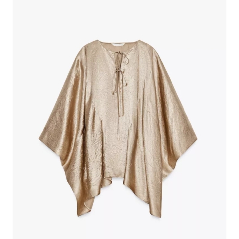 Zara Zw Collection Elegant Gold Satin Effect Cape Top Sz-L